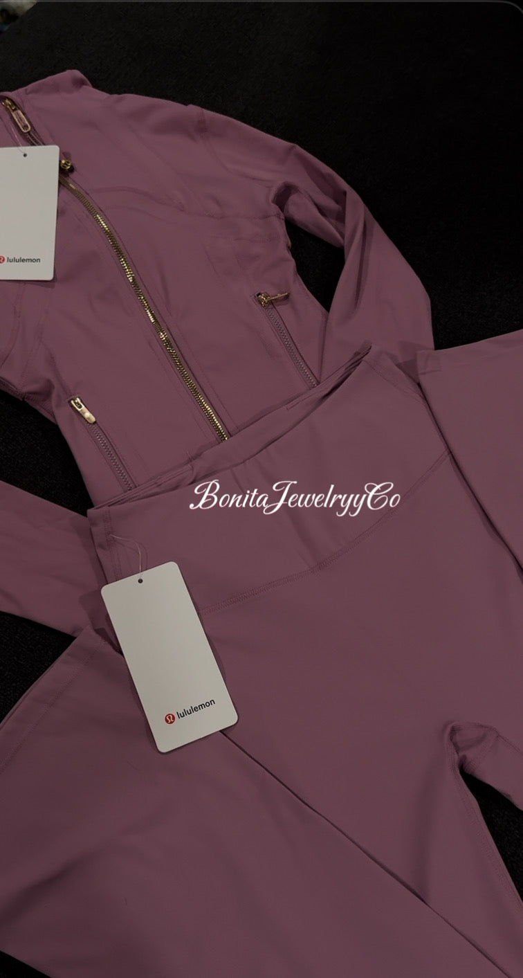 Purple pink Lulu jacket with flared leggings set ( cropped jacket )