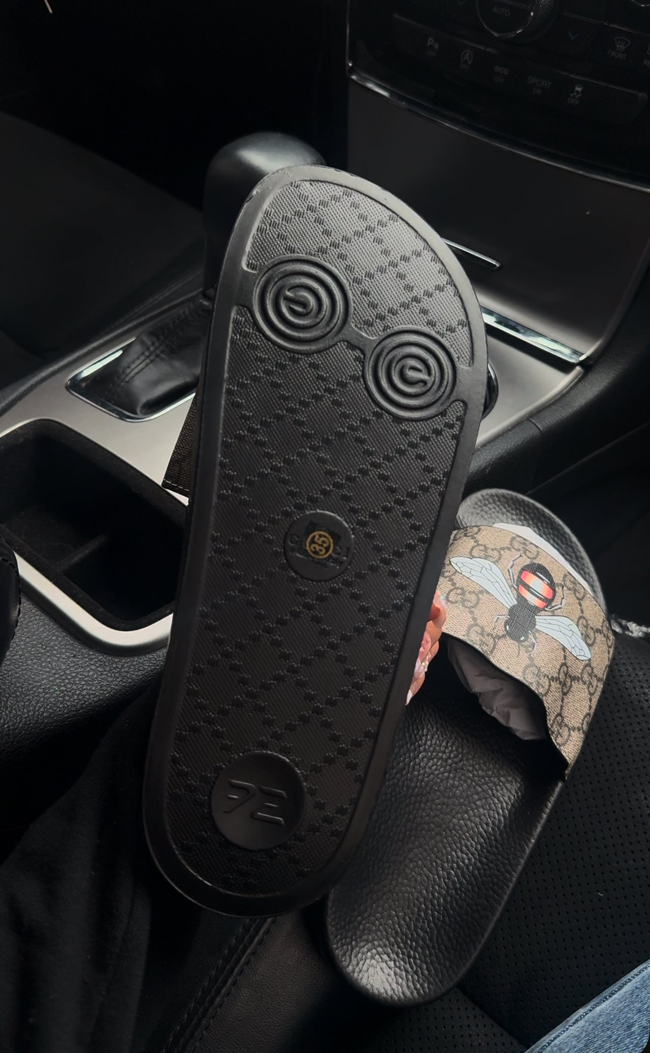 Unisex Brown fly monogram slides