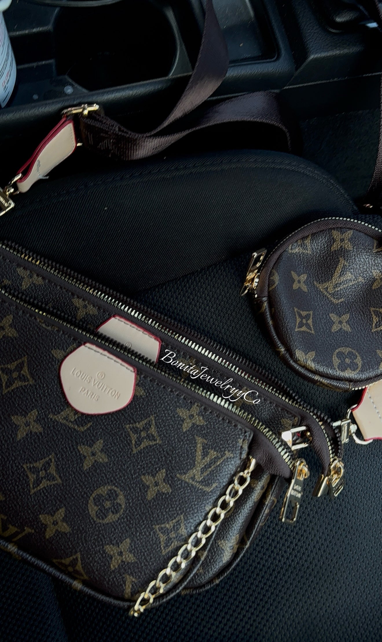 3pc brown monogram cross body purse set