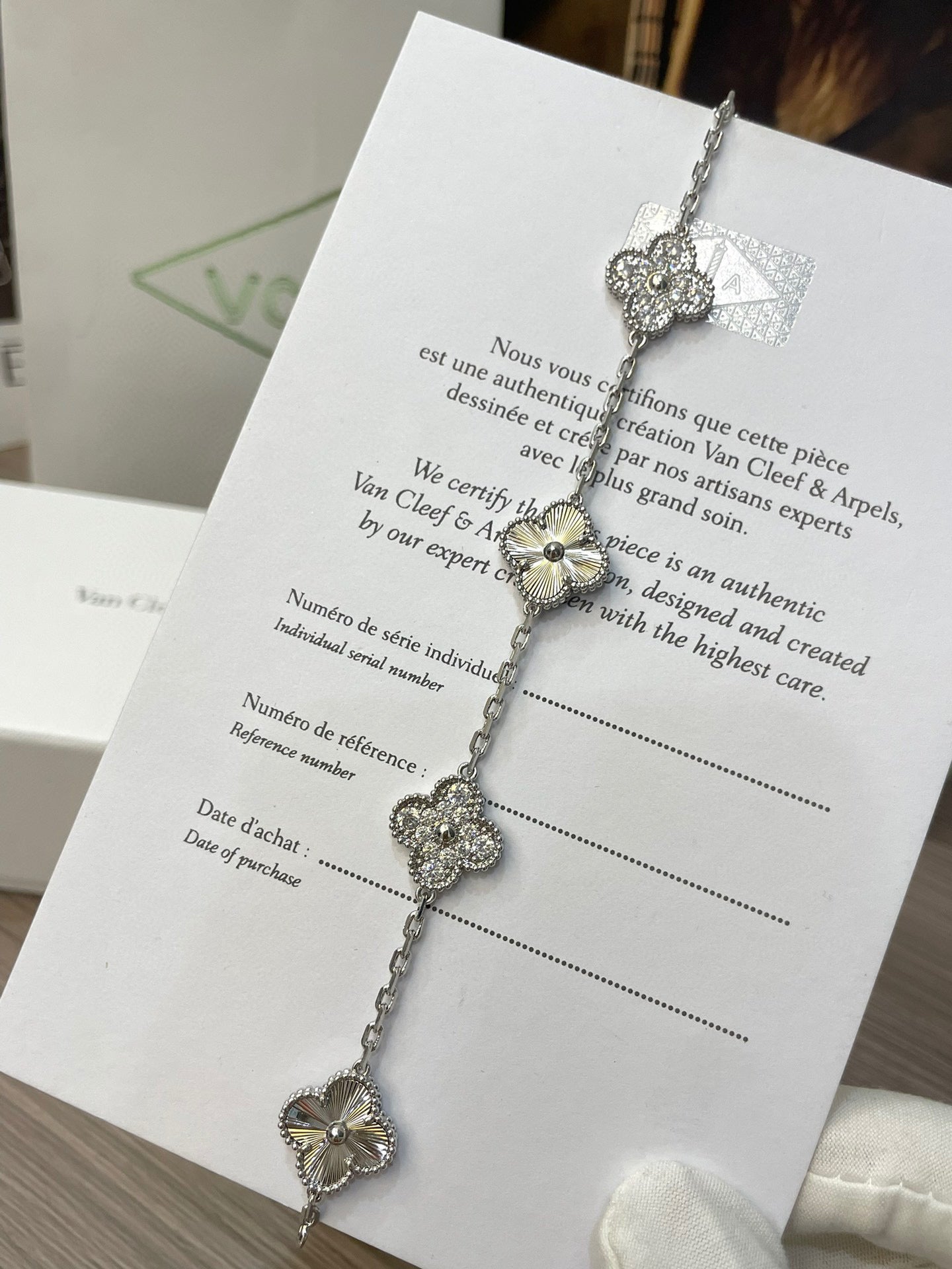 Silver clover bracelet with box