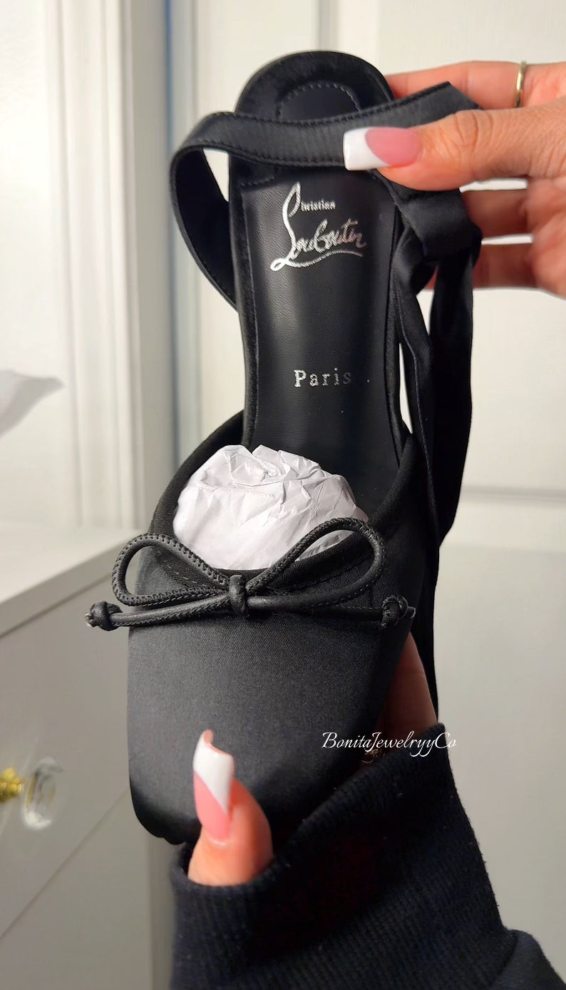 Black ballerina heels with red sole- with box included