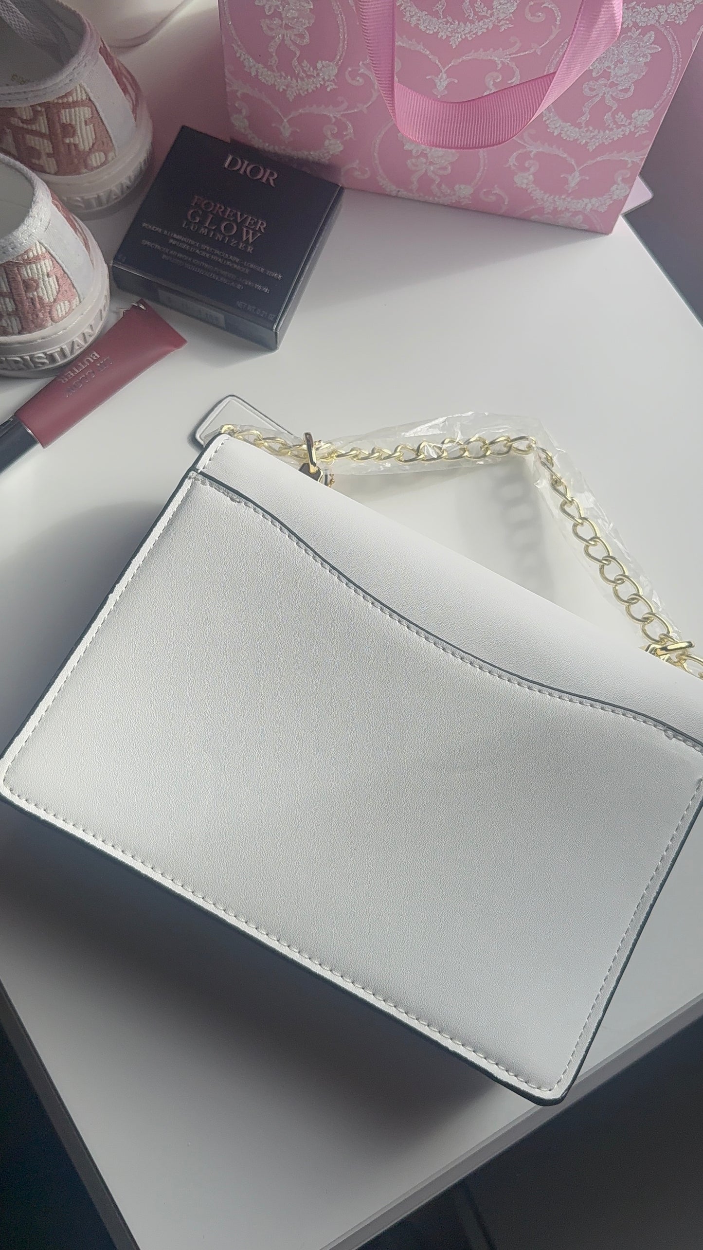 White brown cross body purse