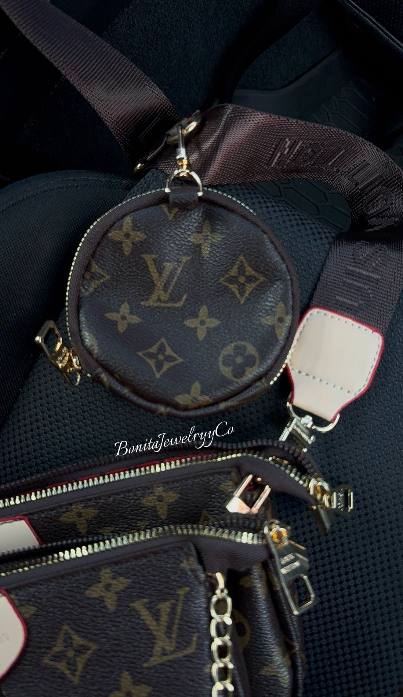 3pc brown monogram cross body purse set