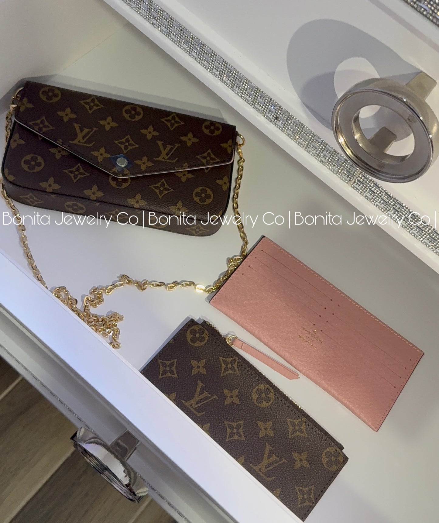 3pc cross body bag / brown with pink