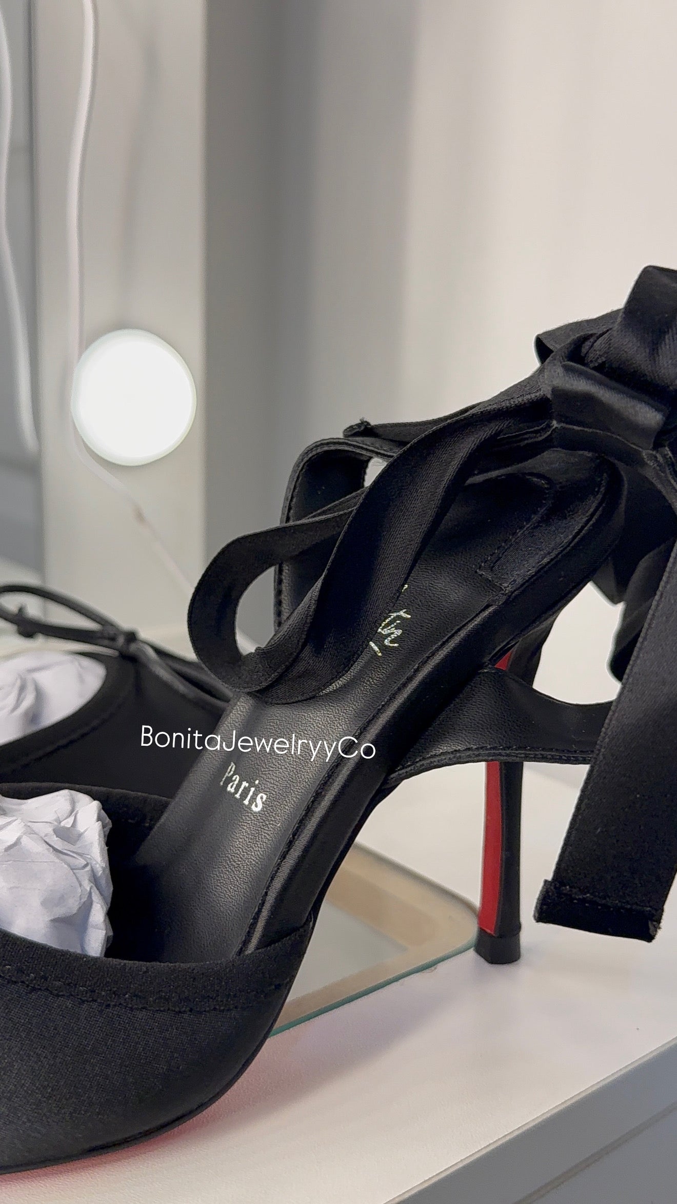 Black ballerina heels with red sole- with box included
