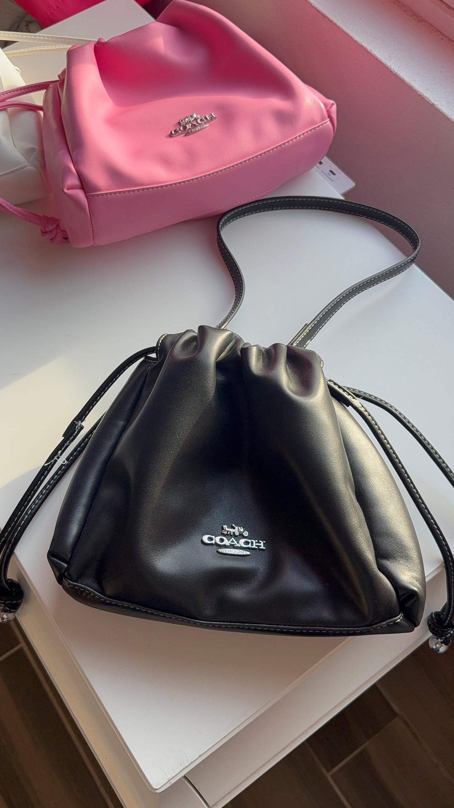 Black drawstring purse
