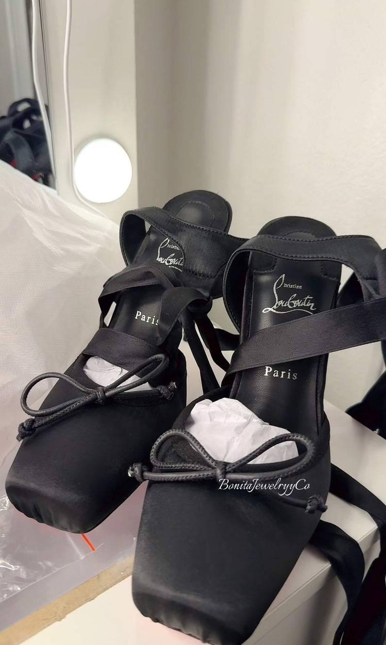 Black ballerina heels with red sole- with box included