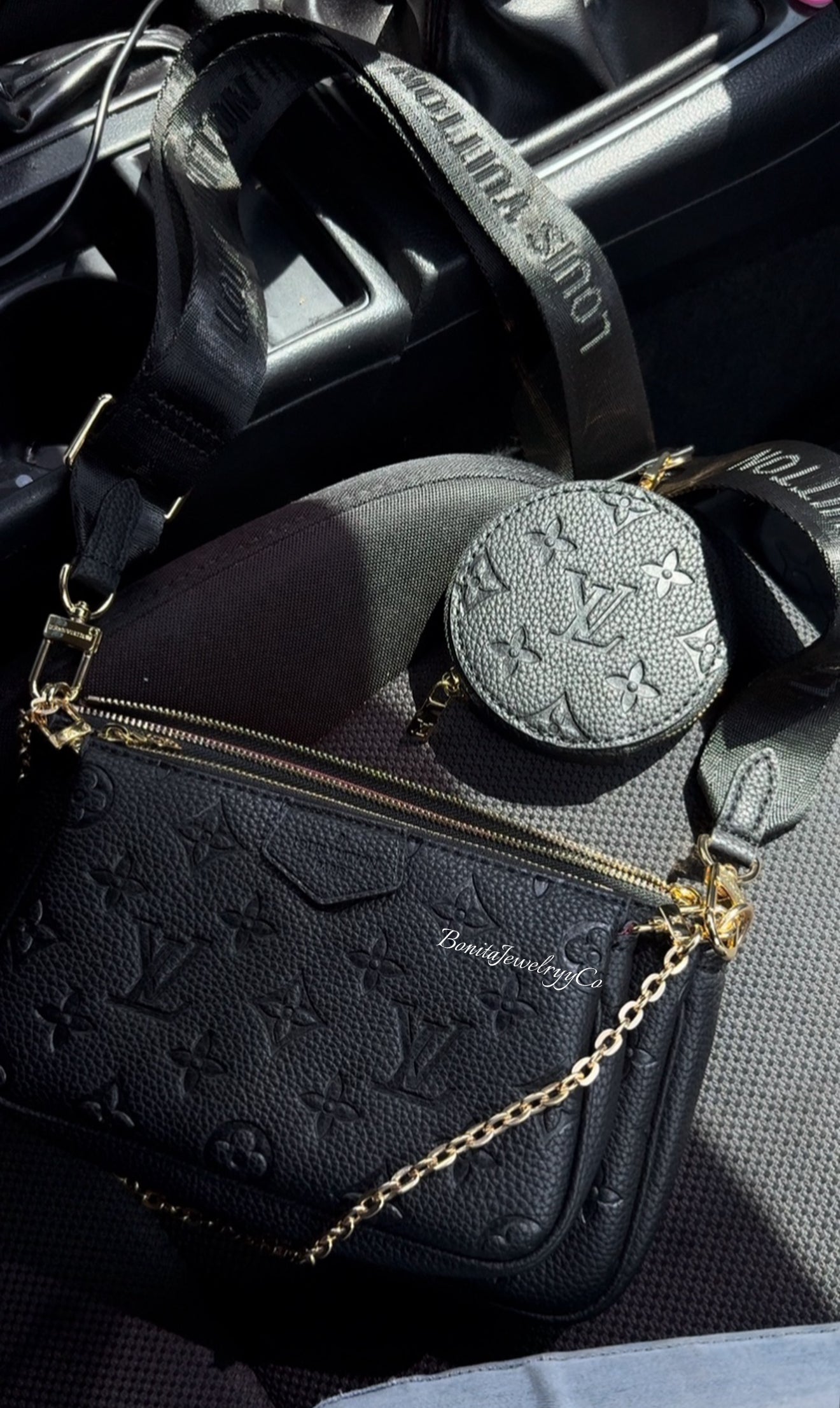 3pc black monogram cross body purse