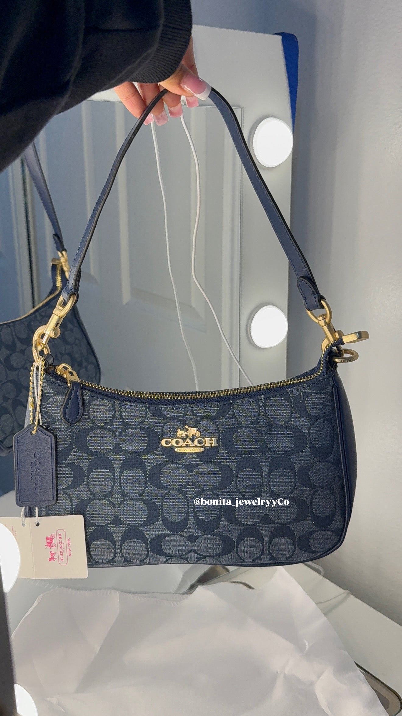 Blue faux-denim shoulder purse