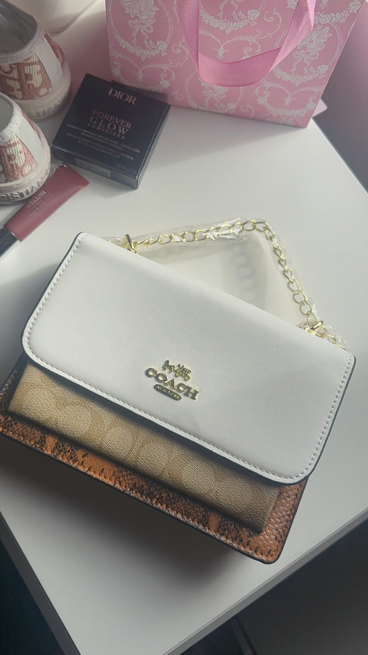 White brown cross body purse