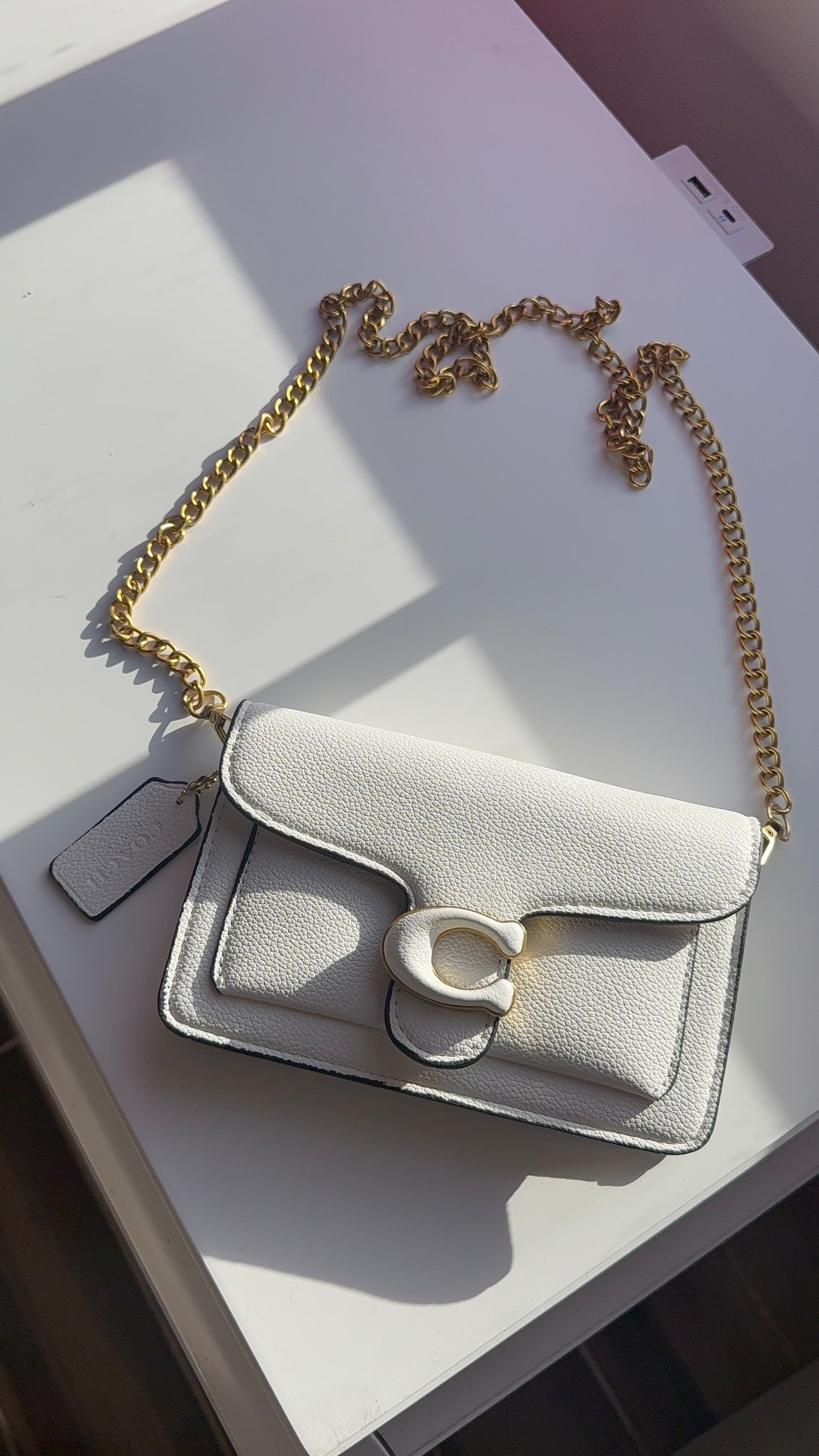 White mini cross body purse