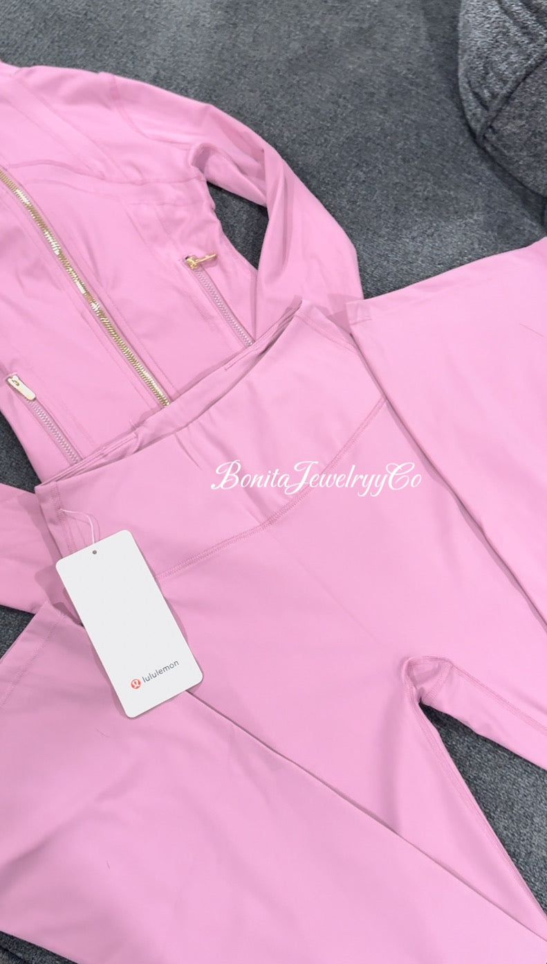 Purple pink Lulu jacket with flared leggings set ( cropped jacket )