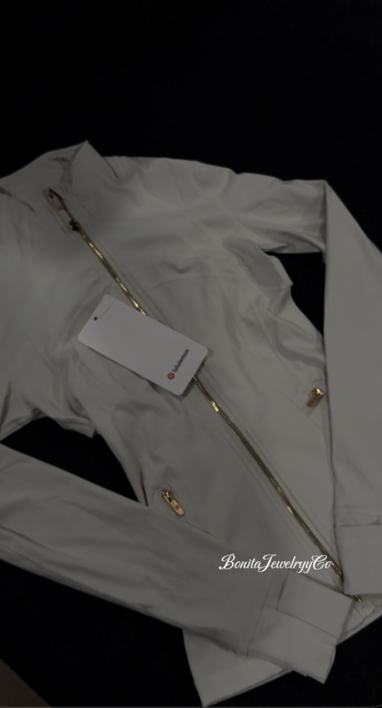 Milky white Lulu define jacket with gold zipper