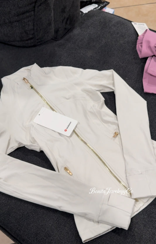 Milky white Lulu define jacket with gold zipper