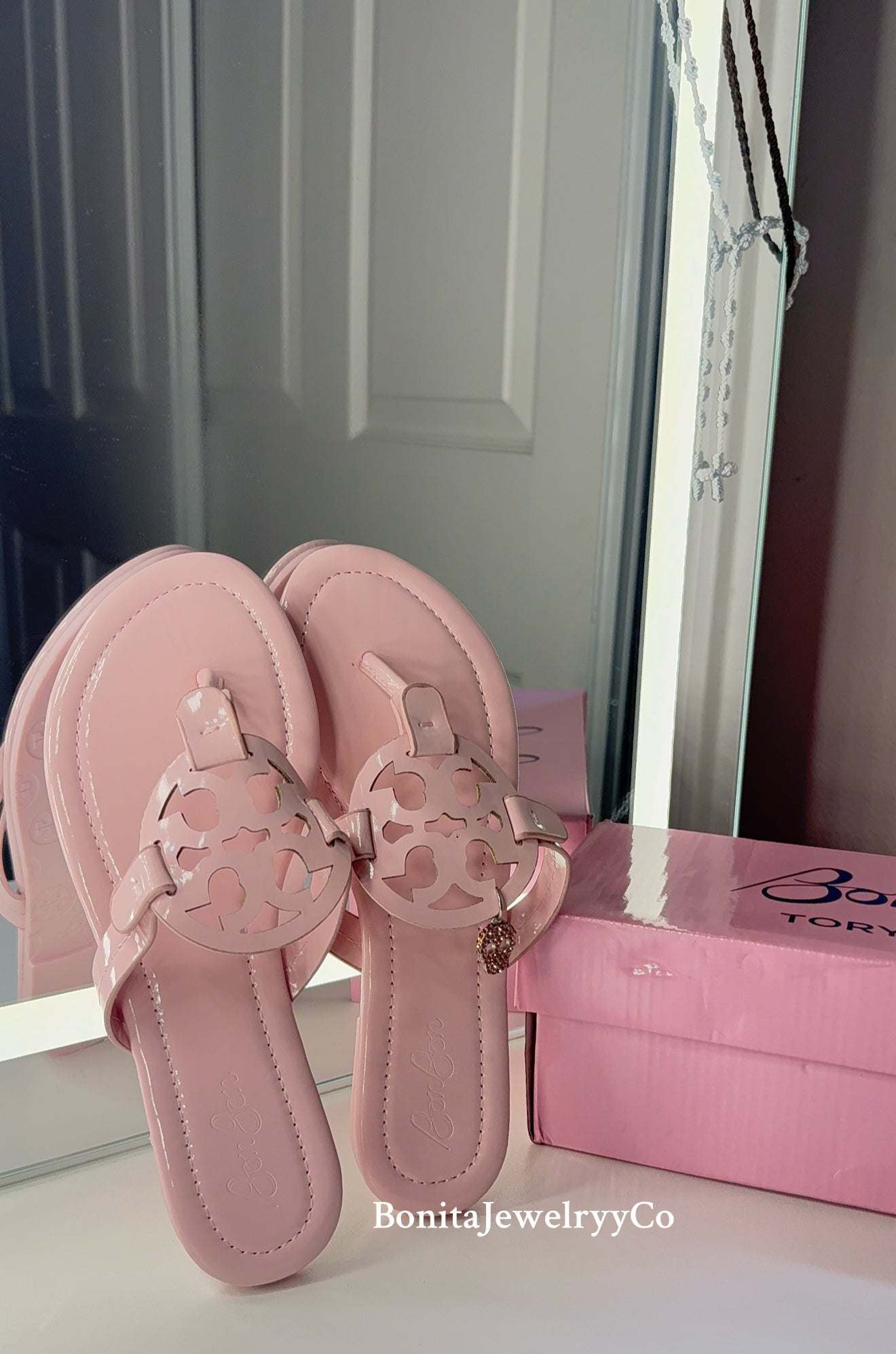 Baby Pink Bon Bon Tory sandals