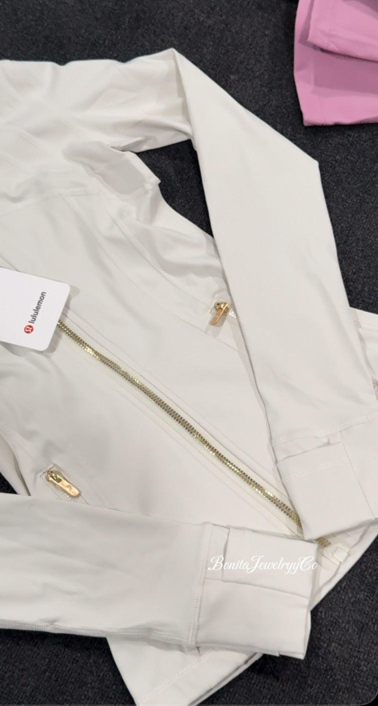 Milky white Lulu define jacket with gold zipper