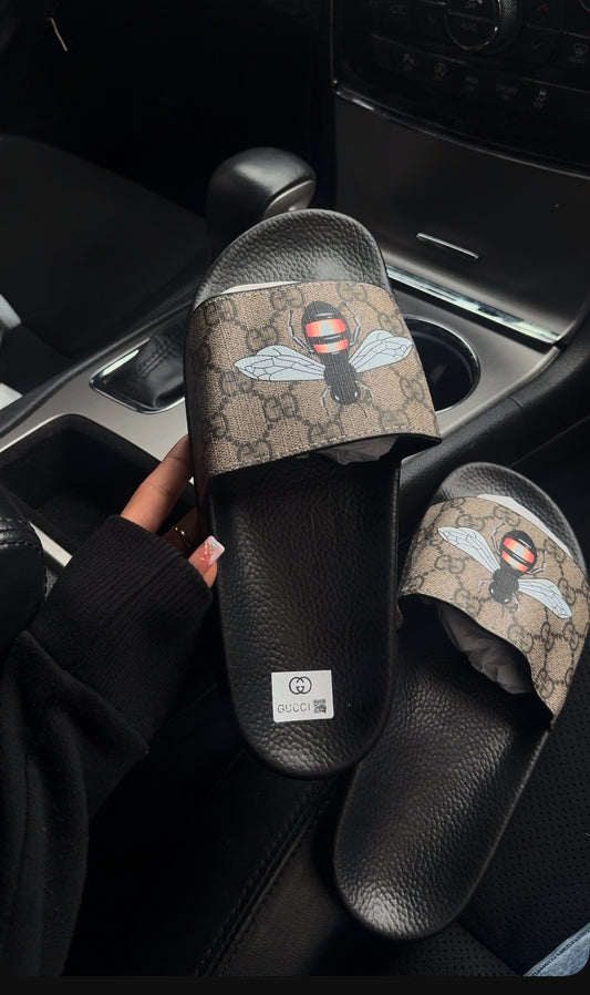 Unisex Brown fly monogram slides