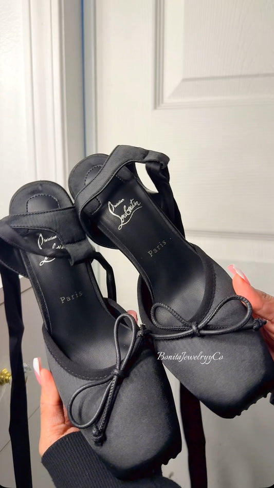 Black ballerina heels with red sole- with box included
