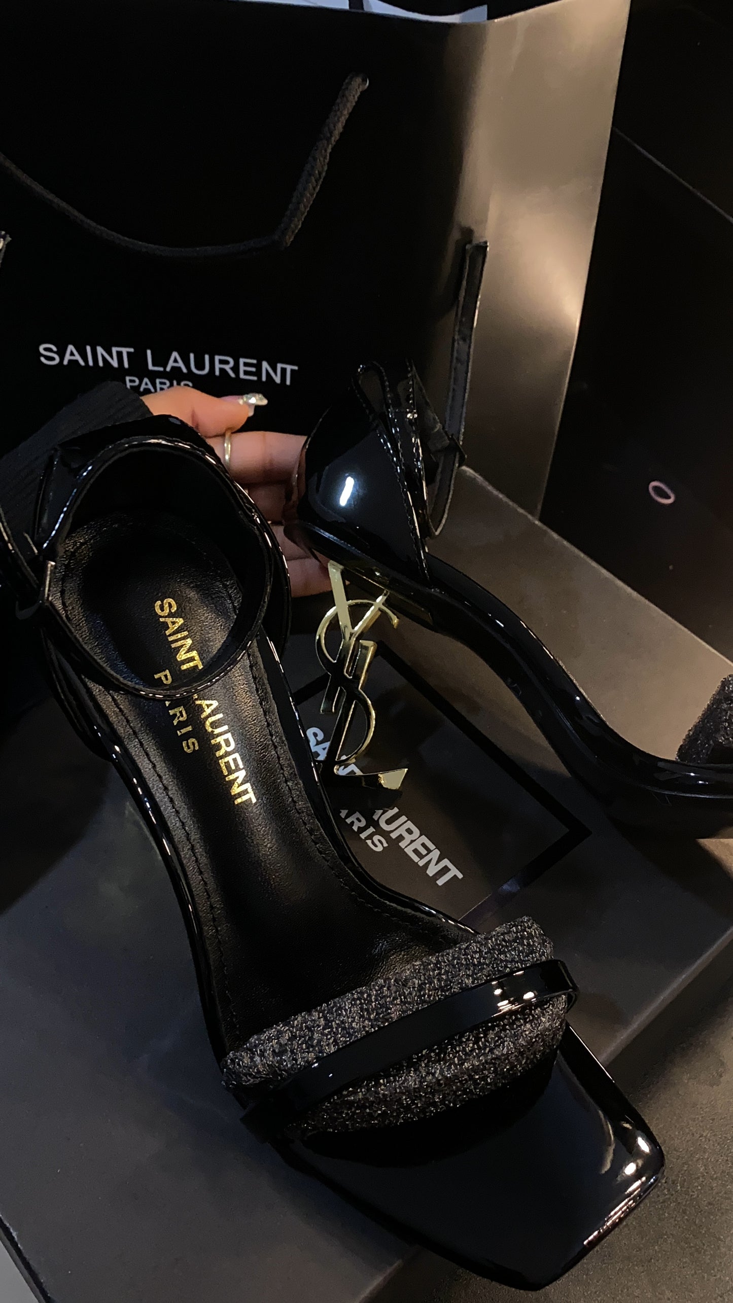 Black/gold heels
