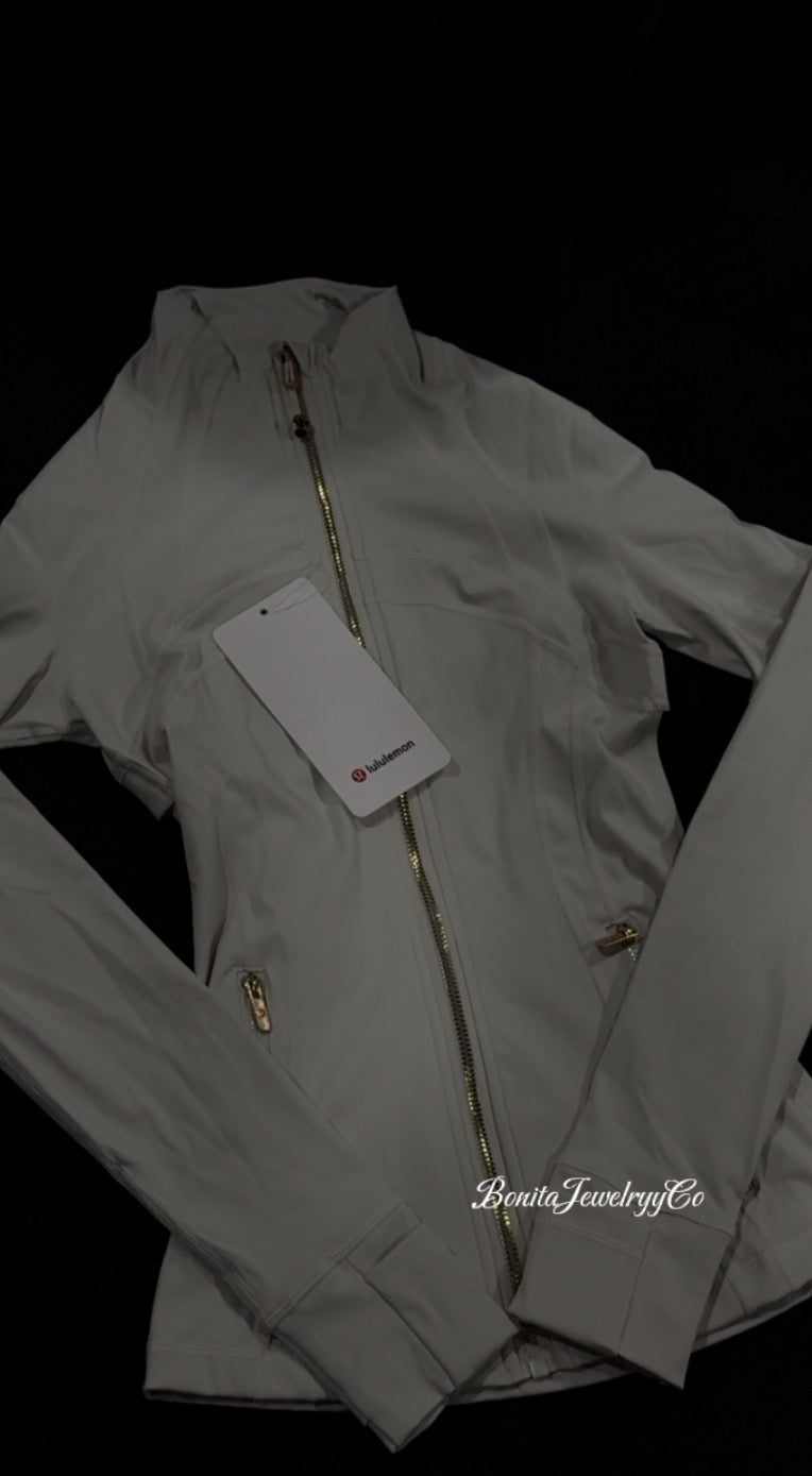 Milky white Lulu define jacket with gold zipper