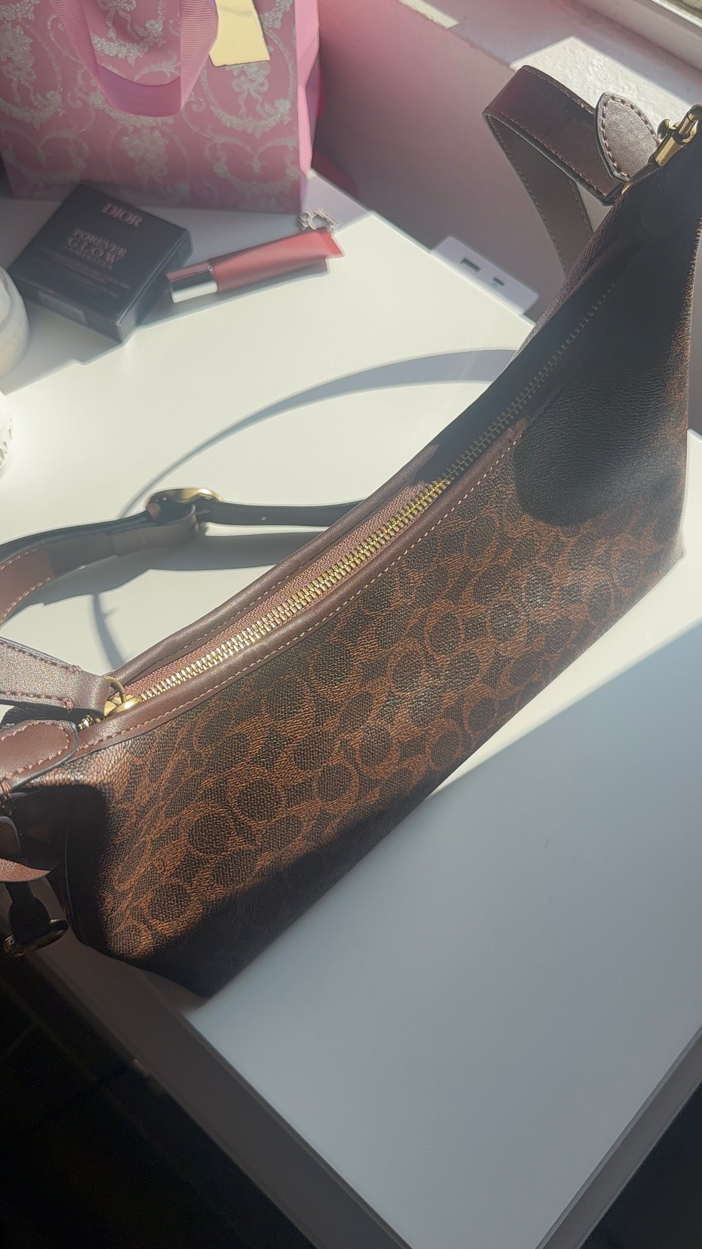 Brown print purse