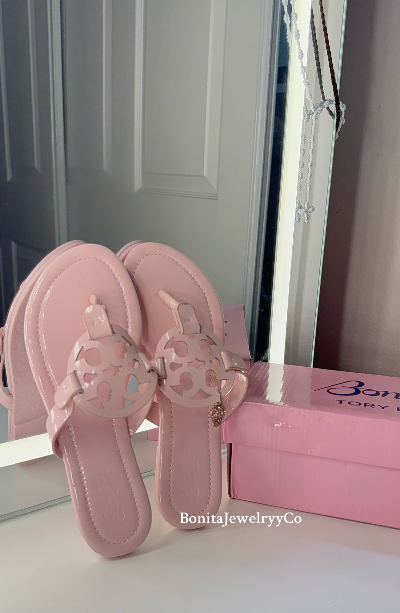 Baby Pink Bon Bon Tory sandals