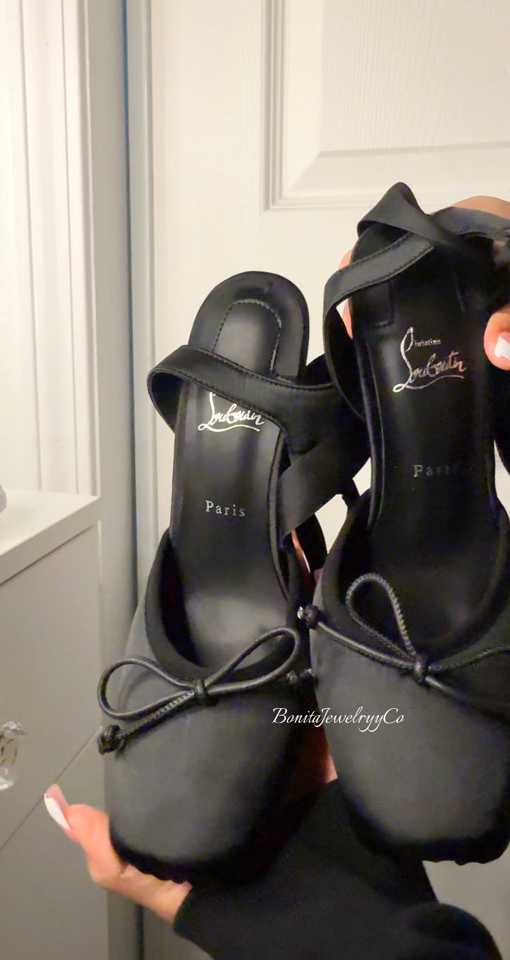 Black ballerina heels with red sole- with box included
