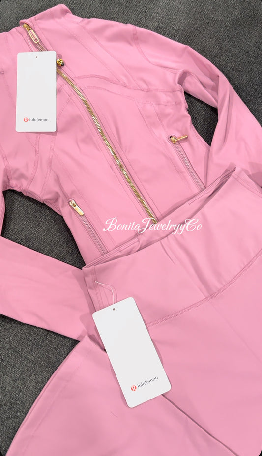 Purple pink Lulu jacket with flared leggings set ( cropped jacket )