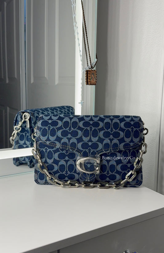 Blue Denim purse with silver wear