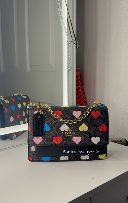 Black/hearts purse with gold strap