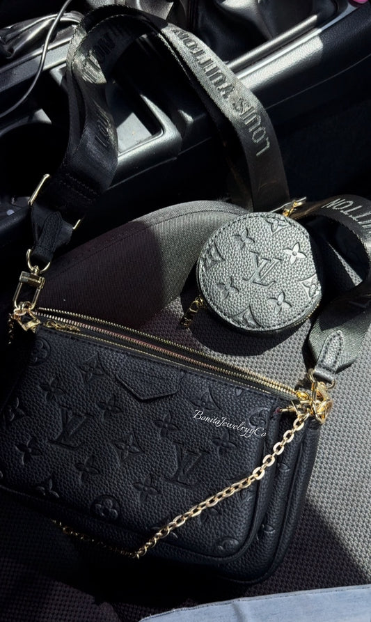 3pc black monogram cross body purse
