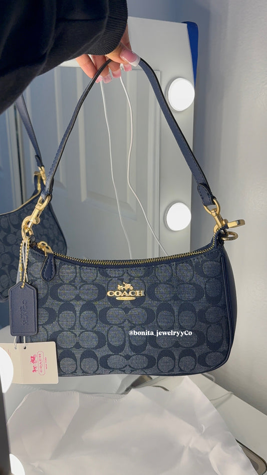 Blue faux-denim shoulder purse